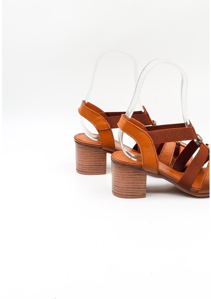 Kadın Hakiki Deri Günlük Topuklu Sandalet VN57227 Taba fiyatları