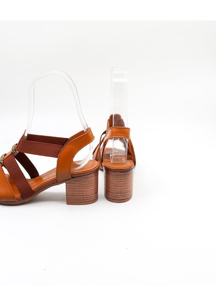 Kadın Hakiki Deri Günlük Topuklu Sandalet VN57227 Taba modelleri