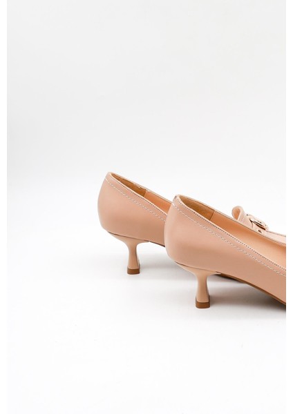 Kadın Kısa Topuklu Tokalı Günlük Ayakkabı PM170 Bej Cilt