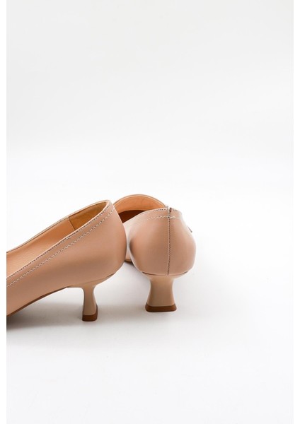 Kadın Kısa Topuklu Tokalı Günlük Ayakkabı PM170 Bej Cilt modelleri