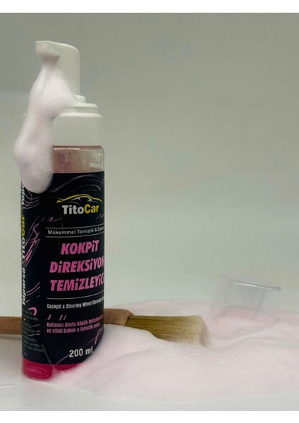 Kokpit & Direksiyon Temizleyici 200ML x Detay Temizlik Fırçası Krem Ahşap