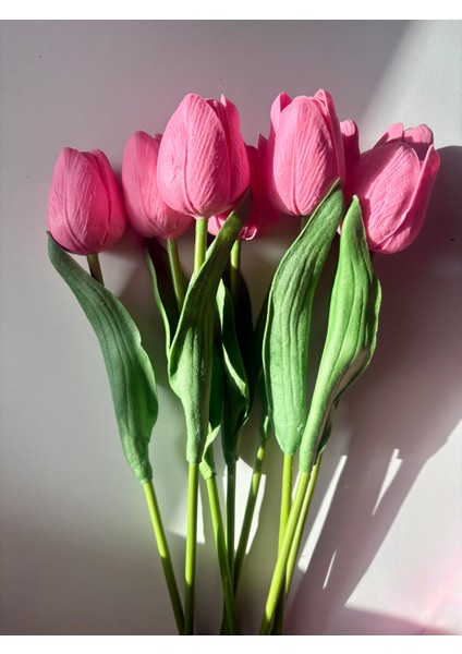Pembe Yapay Lale 8 Adet ( Tek Yapraklı)