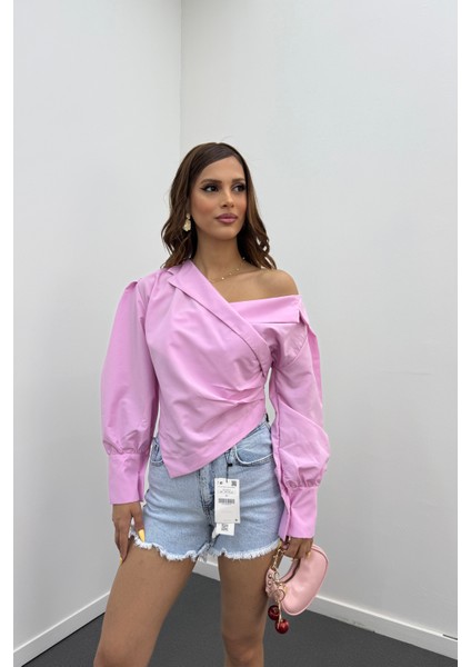 Suzy Pembe Kruvaze Tasarım Gömlek Bluz modelleri