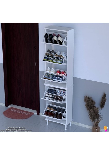 VARBİ UMAY' 2 Li Kapı Önü 52x205x26 cm’ lik 5 Düşer Kapak 10 Göz Bölmeli Ayakkabılık