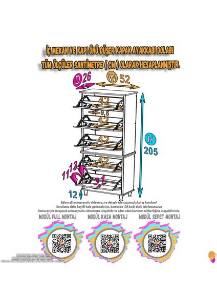 VARBİ UMAY' 2 Li Kapı Önü 52x205x26 cm’ lik 5 Düşer Kapak 10 Göz Bölmeli Ayakkabılık fiyatları