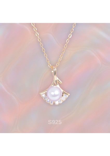 14K Altın Kaplama Inci Yelpaze Kolye - 925 Ayar Gümüş - Zarif Tasarım