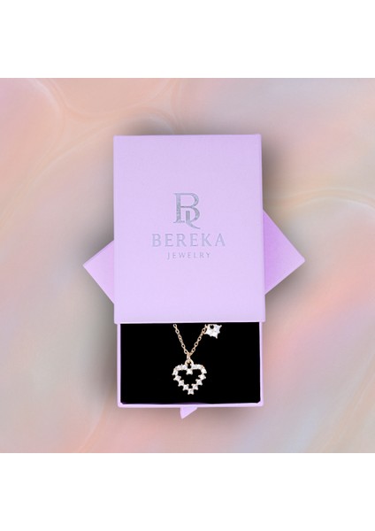 14K Altın Kaplama Küçük Kalp Charmlı Taşlı Kalp Zincir Kolye - 925 Ayar Gümüş modelleri