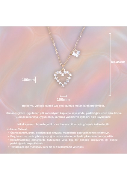 14K Altın Kaplama Küçük Kalp Charmlı Taşlı Kalp Zincir Kolye - 925 Ayar Gümüş fırsatları