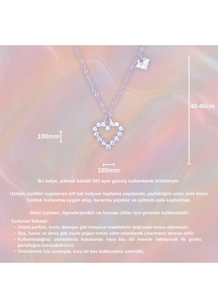 Küçük Kalp Charmlı Taşlı Kalp Zincir Kolye - 925 Ayar Gümüş fırsatları