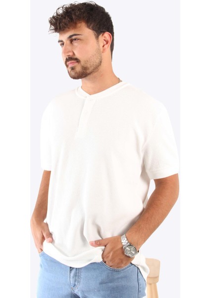 2737 Waffle Düğmeli Yakalı T-Shirt