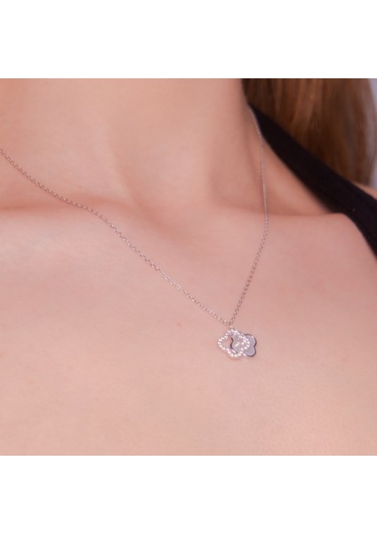 Zirkon Detaylı Sedef Yonca Kolye - 925 Ayar Gümüş - Minimal Zarafet fiyatları