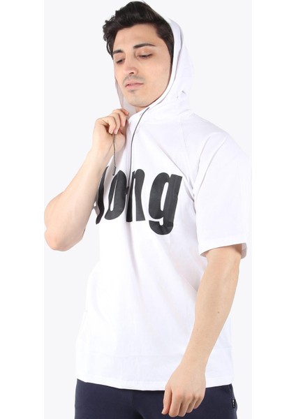 7145 Önü Long Yazılı Kapşonlu Oversize T-Shirt modelleri