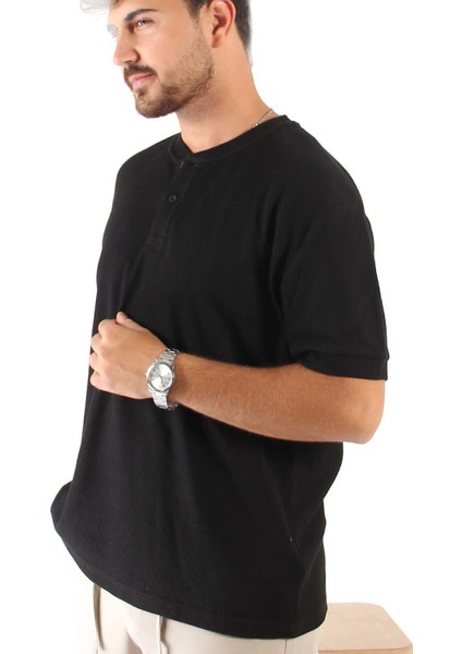 2737 Waffle Düğmeli Yakalı T-Shirt