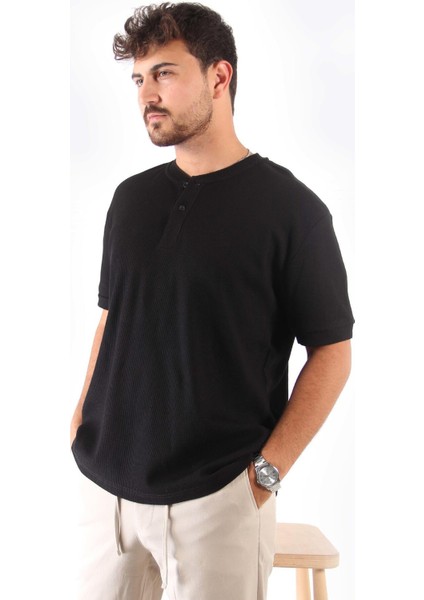 2737 Waffle Düğmeli Yakalı T-Shirt modelleri