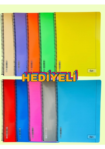 A-4 72YP 4 Kareli + 4 Çizgili Spiralli Plastik Kapak Okul Defteri 8 Farklı Renk (8'li Set)