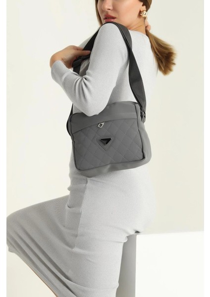 Antrasit Kapitone Fermuarlı Kadın Omuz Çantası