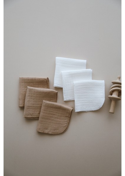 4 Katmüslin 25*25 3 Beyaz 3 Kahve Ağız Mendili