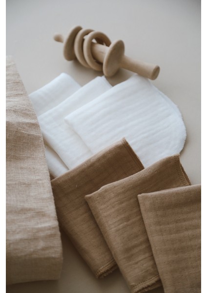 4 Katmüslin 25*25 3 Beyaz 3 Kahve Ağız Mendili indirimleri