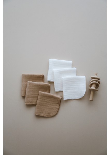 4 Katmüslin 25*25 3 Beyaz 3 Kahve Ağız Mendili