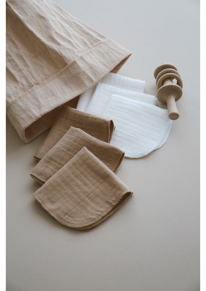 4 Katmüslin 25*25 3 Beyaz 3 Kahve Ağız Mendili