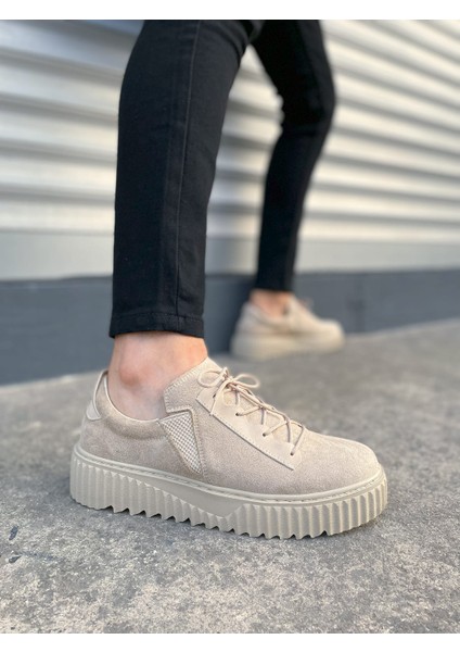JET-502 Bold Bağcıklı Süet Erkek Günlük Sneaker Ayakkabı Skt - Krem