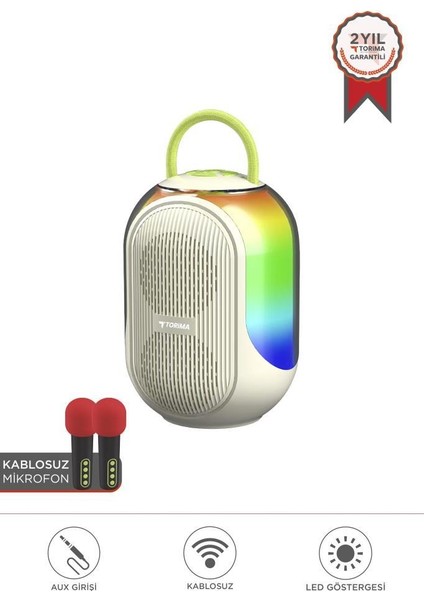 D52 Beyaz Çift Mikrofonlu Kablosuz Parti Hoparlörü