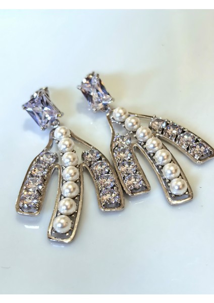 Küpe Zirkon Taşlı Incili Küpe