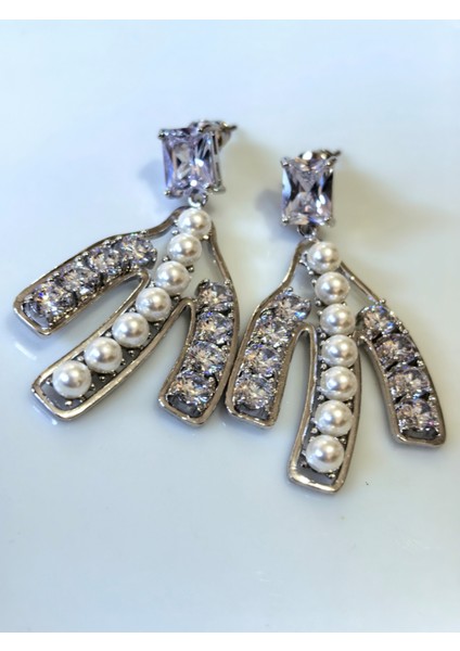 Küpe Zirkon Taşlı Incili Küpe modelleri