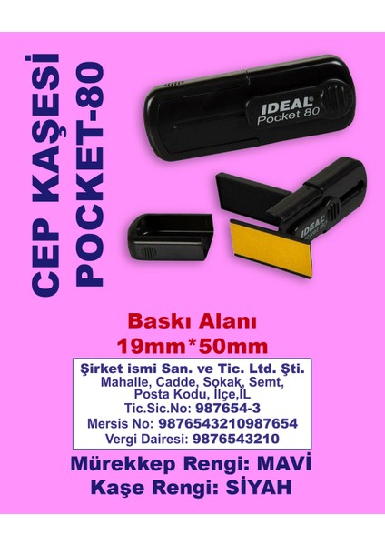 Şirket/Firma Cep Kaşesi Pocket-80 (50mm*19mm) Mavi Keçeli Siyah Kaşe