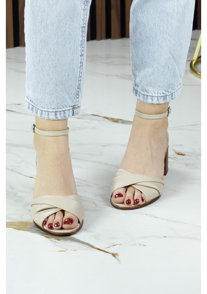 Mila Vizon Hakiki Dana Derisi Burma Model Kalın Topuklu Rahat Sandalet modelleri