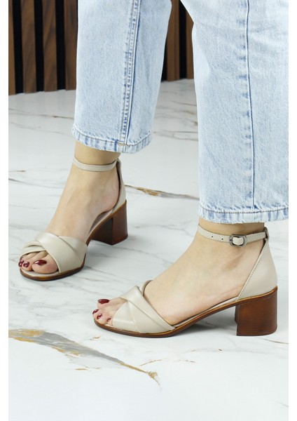 Mila Vizon Hakiki Dana Derisi Burma Model Kalın Topuklu Rahat Sandalet indirimleri