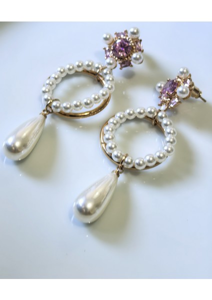 Küpe Zirkon Taşlı Damla Incili Küpe modelleri