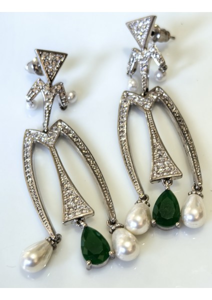 Küpe Zirkon Taşlı, Incili, Yeşil Zirkon Taşlı Çelik ,küpe