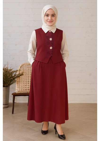 Bordo Gömlek-Yelek-Etek 3'lü Takım fiyatları
