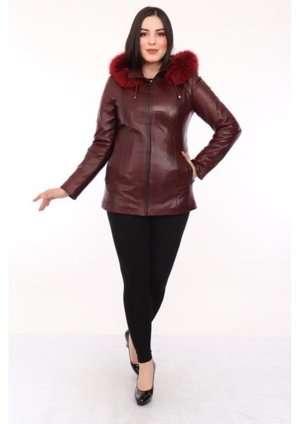 Hakiki Deri Bordo Olivia Kürklü Kadın Ceket fiyatları