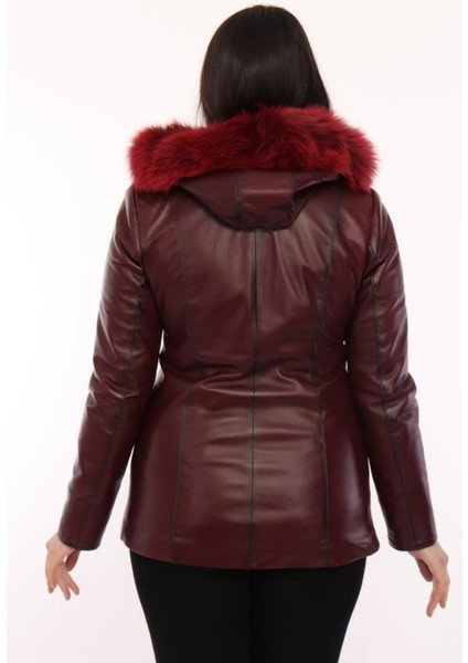 Hakiki Deri Bordo Olivia Kürklü Kadın Ceket fırsatları