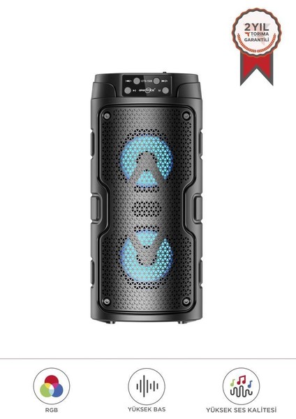 GTS-1926 Siyah Mikrofonlu Rgb Ledli Taşınabilir Bluetooth Hoparlör Parti Speaker