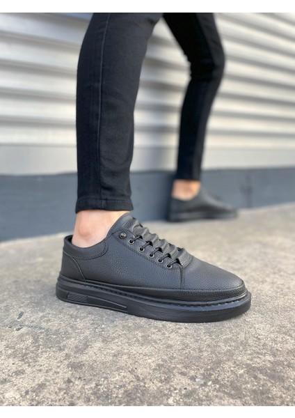 JET-0535 Prime Bağcıklı Cilt Erkek Günlük Sneaker Ayakkabı Cst - Siyah