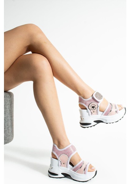 Blushcharm Pudra Fashion-10 Yüksek Topuk 10 cm Cırtlı Yaz Sandalet fiyatları