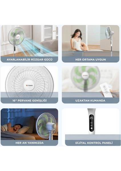 Sf-05 Beyaz Ayaklı 50W 3 Kademe 6 Pervaneli 16'' Inc Kumandalı Diğital Ekranlı Vantilatör Fan modelleri