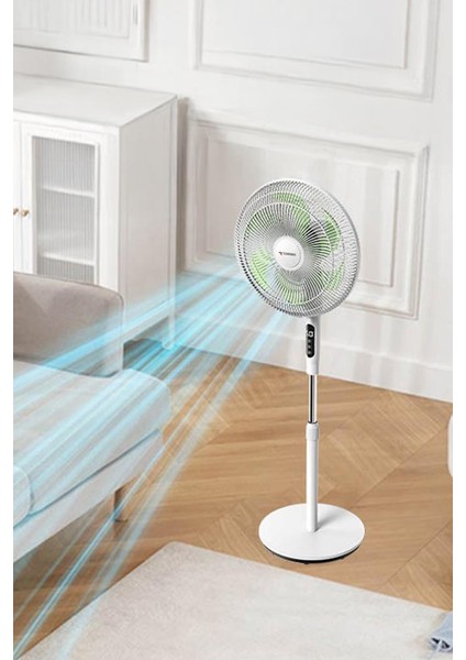 Sf-05 Beyaz Ayaklı 50W 3 Kademe 6 Pervaneli 16'' Inc Kumandalı Diğital Ekranlı Vantilatör Fan indirimleri
