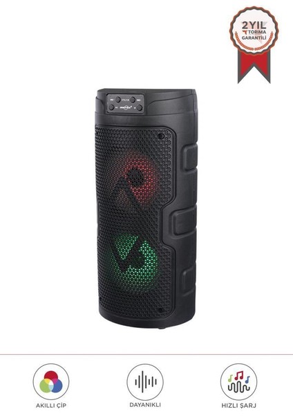 GTS-2129 Siyah Mikrofonlu Rgb Ledli Taşınabilir Bluetooth Hoparlör Parti Speaker