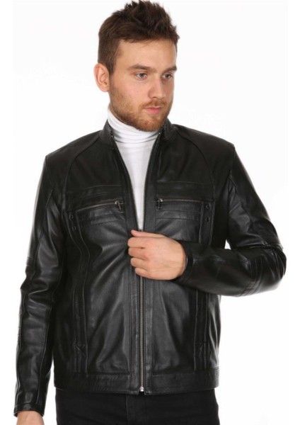 Hakiki Deri Erkek Casual Siyah Deri Mont fırsatları