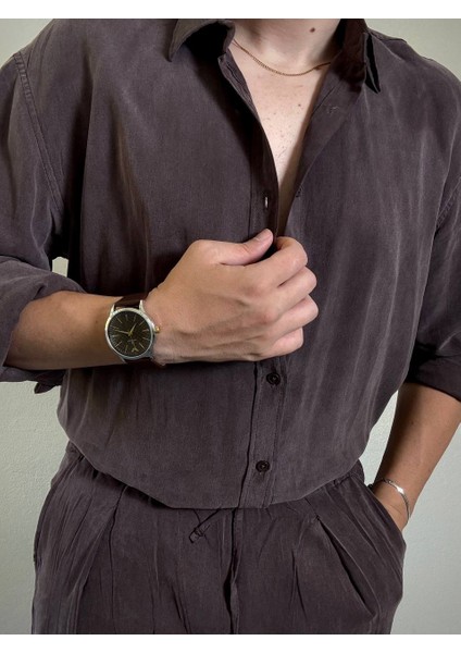 Ares Erkek Koyu Mürdüm Keten Kumaş Gömlek Yazlık Rahat Kalıp Hafif Rahat Kumaş fırsatları