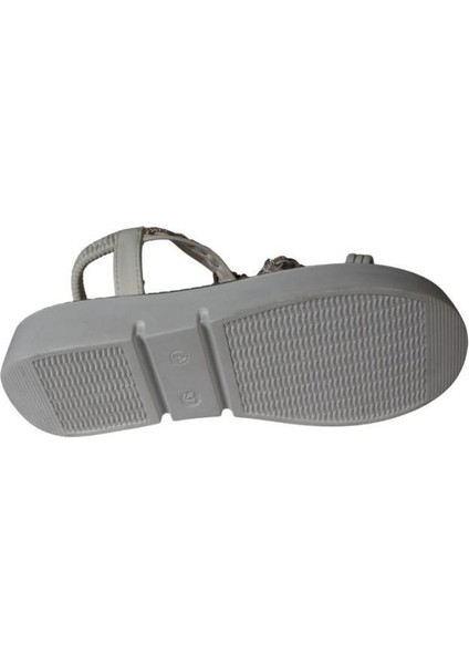 Yazkış Kadın Beyaz Vizon(Nut) Cilt Üzeri Taşlı Arkası Açık 4cm Kalın Rahat Taban Sandalet fırsatları