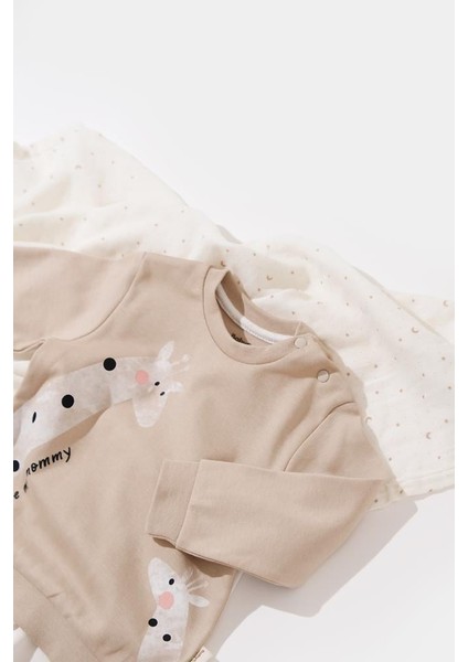 Bebek Pamuklu Zürafa Baskılı Sweatshirt ve Eşofman Altı Alt-Üst Takım fiyatları