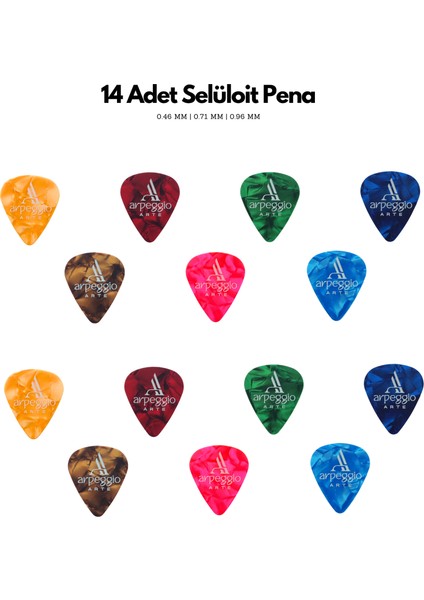 Hediyelik Pena Seti | Metal Kutu | 14 Renkli Pena • 5 Damla Pena • Pena Şarjörü & Taşıma Çantası - Tüm gitar ve ukulele modelleri ile uyumlu! modelleri