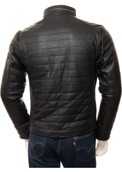 Hakiki Deri Erkek Siyah Kapitone Deri Ceket: Hawkchurch fırsatları