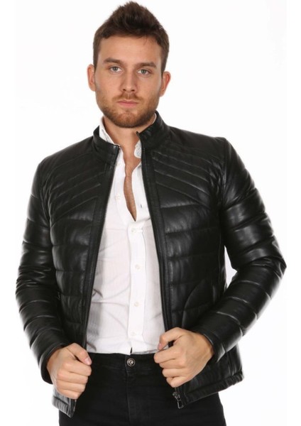 Hakiki Deri Erkek Siyah Şişme Deri Mont fiyatları