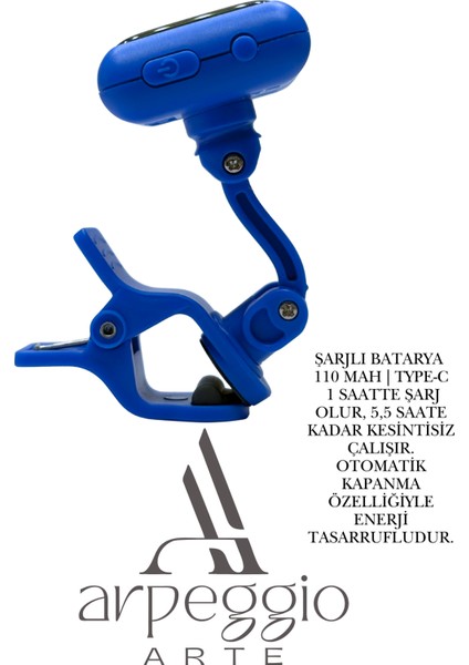 Aroma (Type-C Şarjlı) Klipsli Akort Cihazı – Gitar, Bas, Ukulele ve Keman Için Kromatik Tuner fiyatları